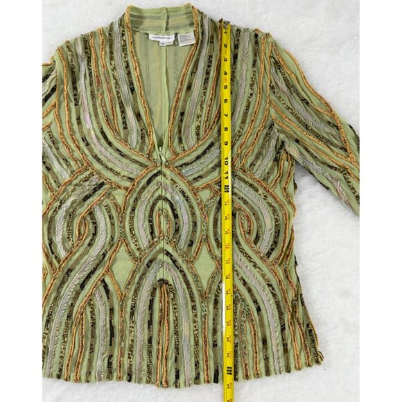 Alexandra Rosati Sheer Textured Ribbon Lace Blouse 12 Green Fairy Glam Art Deco - Picture 7 of 8